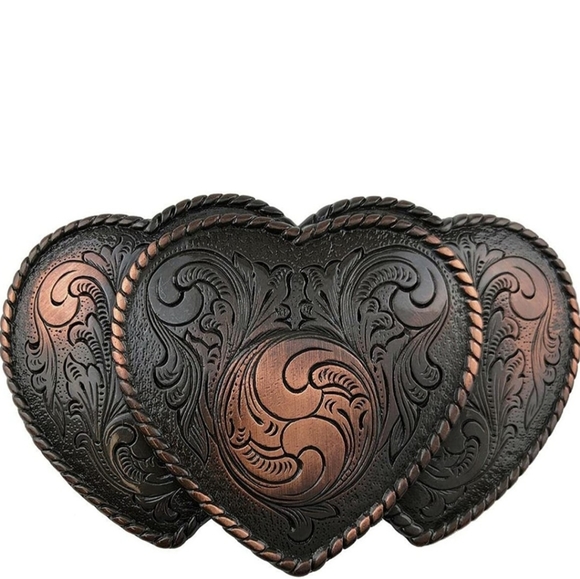 New Antique Bronze 3 heart floral filligree belt buckle approximately 3.5\